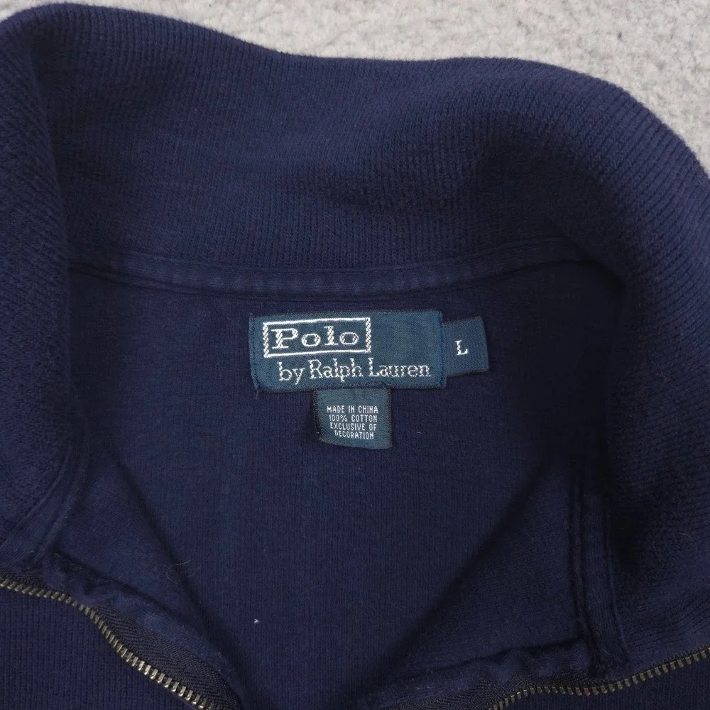 Polo Ralph Lauren Quarter Zip Pullover Men L 100% Cotton Navy Red Pony
